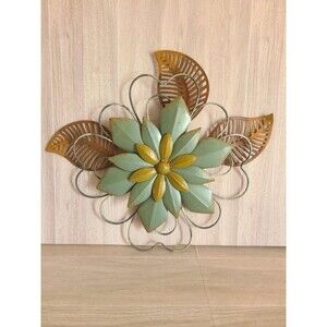 Green Metal Flower Wall Art – 12" Decorative Floral Accent with Leaves & Swirls